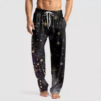 Мужские вязаные модные брюки с принтом, карманами, повседневные, пижамные L