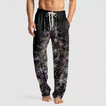 Мужские вязаные модные брюки с принтом, карманами, повседневные, пижамные L