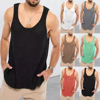 Мужские вязаные рубашки для тренажерного зала с мышцами, трикотажные футболки, джемперы, однотонные майки M серый