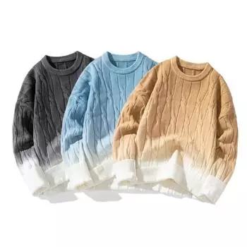 Мужские вязаные свитера в тон, свободный мужской свитер с круглым вырезом и длинными рукавами, мужской высококачественный градиентный пуловер M синий