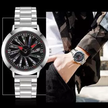 Мужские вращающиеся кварцевые часы с циферблатом, водонепроницаемые, с большим циферблатом, в стиле маджонг, модные мужские аксессуары, спортивные часы Steel-Blue