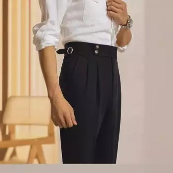 Мужские всесезонные повседневные прямые брюки в корейском стиле - однотонный цвет и модный дизайн костюма 36 чёрный