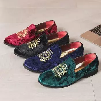 Мужские вышитые мокасины без застежек: Летние дышащие повседневные туфли с круглым носком 41