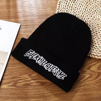 Мужские вышитые шапки-бини, шапки-тюбетейки на зиму и осень, женские теплые вязаные шапки с вышитыми буквами, мягкие шапки унисекс для взрослых M56-58cm белый