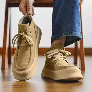 Мужские высокие бархатные ботинки Martin ручной работы из замши с толстой подошвой, шнуровкой и повседневной обувью. 43