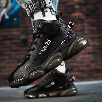 Мужские высокие баскетбольные кроссовки 2023 года на осень — молодежная повседневная модная обувь на толстой подошве белый/чёрный
