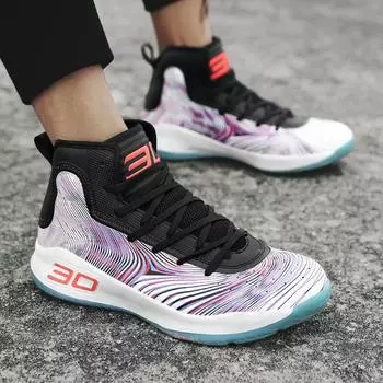 Мужские высокие баскетбольные кроссовки, дышащие износостойкие кроссовки, тренировочная обувь, обувь для бега 36 чёрный/фиолетовый