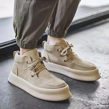 Мужские высокие ботинки-дезерты из натуральной кожи — повседневные, износостойкие, с толстой подошвой, увеличивающие рост кроссовки для осени и зимы. 38 песочный