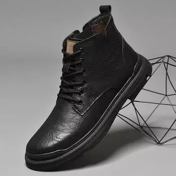 Мужские высокие ботинки из натуральной кожи, классические зимние плюшевые ботинки для езды на мотоцикле, горячая распродажа, мужские ботинки до середины голени, обувь для ходьбы 37