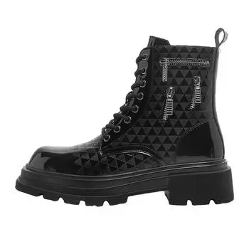 Мужские высокие ботинки Красивые мотоциклетные ботинки для мотоциклистов Повышенные мужские короткие ботинки из натуральной кожи Персонализированные химические ботинки 38 чёрный