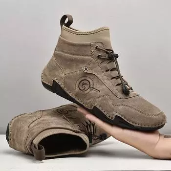 Мужские высокие ботинки Martin из натуральной кожи — теплая хлопковая подкладка, большой размер, корейский стиль, идеально подходят для осени и зимы 46