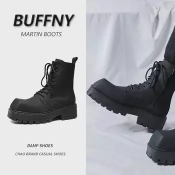 Мужские высокие ботинки Martin с квадратным носком, толстой подошвой и молнией сбоку — уличная мода осень/зима 2023 года. Size 44