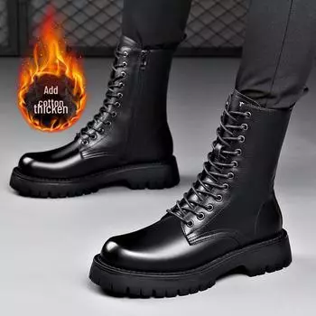 Мужские высокие ботинки Martin в британском стиле: Новые осенне-зимние бархатные теплые мотоциклетные ботинки на толстой подошве, увеличивающие рост. 42