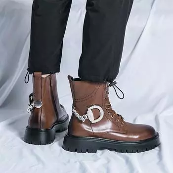 Мужские высокие ботинки на толстой подошве. Модный и индивидуальный новый стиль. Повседневная мода, вечеринка, уличный отдых, мотоцикл, обувь для взрослых. 38 чёрный