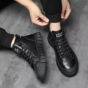 Мужские высокие ботинки, натуральная кожа, первый слой коровьей кожи, зимние новые бархатные мужские повседневные кожаные туфли среднего размера 42