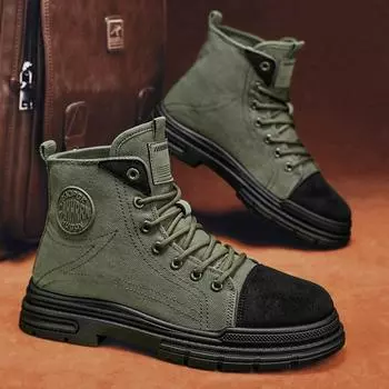 Мужские высокие ботинки, осенние парусиновые удобные походные ботинки для мужчин, нескользящие ботинки для пустыни, высококачественные повседневные рабочие ботинки 39 чёрный
