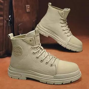 Мужские высокие ботинки, осенние парусиновые удобные походные ботинки для мужчин, нескользящие ботинки для пустыни, высококачественные повседневные рабочие ботинки 39 чёрный