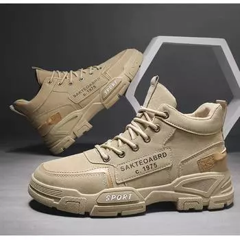 Мужские высокие ботинки. Удобные тактические ботинки. Модные уличные ботинки для пустыни. Мужские рабочие ботинки на платформе. Износостойкие походные ботинки. 39 чёрный