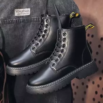 Мужские высокие черные ботинки Martin — модный британский и корейский стиль, универсальный вариант для осени и зимы 44