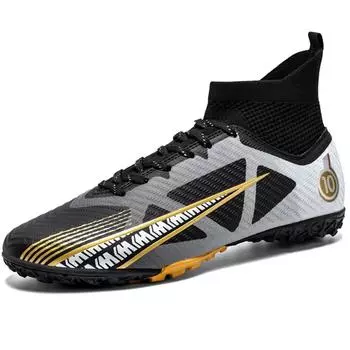 Мужские высокие футбольные бутсы большого размера с длинными ногтями, противоскользящие детские футбольные бутсы из термопластичной резины с искусственным газоном 33 циан