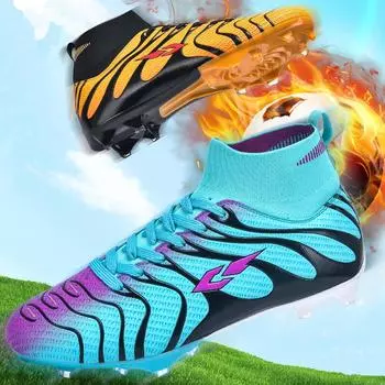 Мужские высокие футбольные бутсы для уличного футбола с длинными шипами, спортивные футбольные бутсы большого размера, молодежные спортивные детские футбольные бутсы 35 чёрный