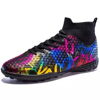 Мужские высокие футбольные бутсы на резиновой мягкой подошве с короткими шипами из искусственной кожи, молодежные детские футбольные бутсы 35 белый