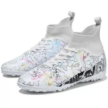 Мужские высокие футбольные бутсы TF со сломанными ногтями, искусственный газон, детские студенческие тренировочные футбольные бутсы 31 белый