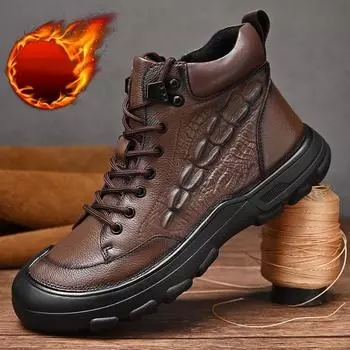 Мужские высокие хлопковые ботинки, повседневная обувь, зимняя утолщенная обувь из плюша 39 чёрный