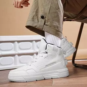 Мужские высокие кеды больших размеров, модный дизайн, белые повседневные туфли на плоской подошве, универсальная спортивная обувь для скейтбординга, мужская 36 чёрный