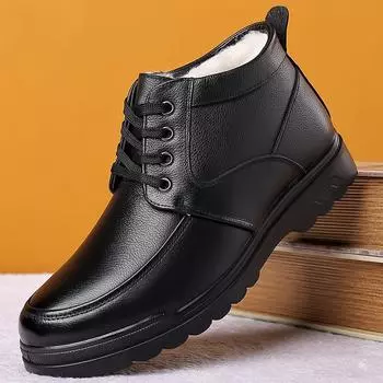 Мужские высокие кеды из плюшевой шерсти 2024 года — теплые, легкие, модные повседневные кожаные туфли 42