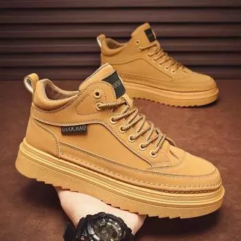 Мужские высокие кеды, модные кожаные повседневные ботинки, классические ботинки на шнуровке для мужчин, нескользящие ботинки на платформе, мужские ботинки 39