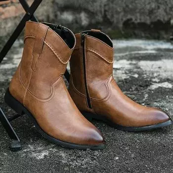 Мужские высокие ковбойские сапоги в стиле вестерн, кавалерийские остроносые сапоги из натуральной кожи 38 чёрный