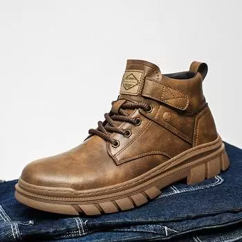 Мужские высокие кожаные ботинки Ботильоны Уличная обувь 39 чёрный