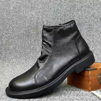 Мужские высокие кожаные ботинки челси с шерстяной подкладкой 41