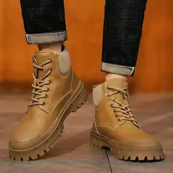 Мужские высокие кожаные ботинки класса люкс и высокого качества из натуральной кожи для вечеринок, отдыха на природе, мотоцикла, на толстой подошве. 39 коричневый