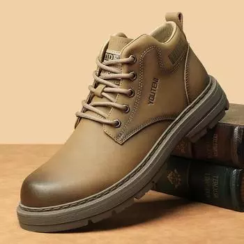 Мужские высокие кожаные ботинки Martin, осень/зима 2024 г., бархат, теплые рабочие ботинки средней высоты 38