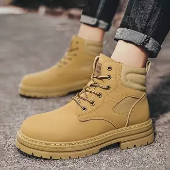 Мужские высокие кожаные ботинки Martin в британском стиле 2024 года на осень/зиму — рабочие ботинки Desert Mid-Top желтого цвета 44 жёлтый