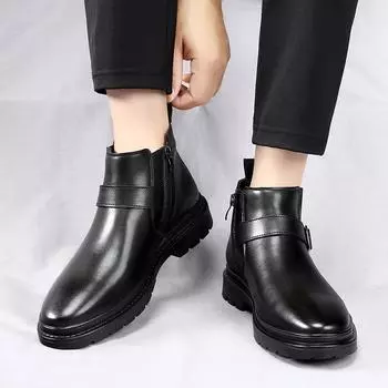 Мужские высокие кожаные ботинки Модные и универсальные ботинки в британском стиле для отдыха на природе, для мотоцикла, для бизнеса, на каждый день, для офиса 39 чёрный