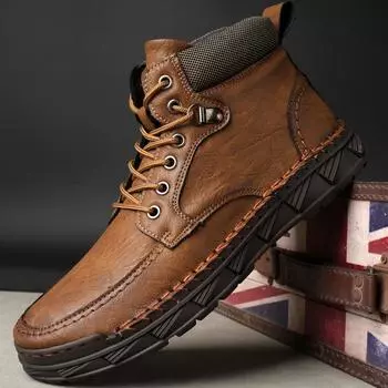 Мужские высокие кожаные ботинки, повседневные кроссовки 38 чёрный