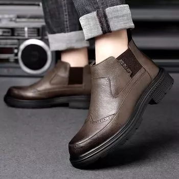 Мужские высокие кожаные ботинки ретро классический дизайн повседневные офисные для отдыха деловые вечеринки походы на открытом воздухе мотоцикл черные ботинки 38 чёрный