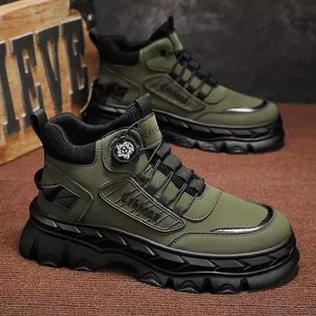 Мужские высокие кожаные ботинки в ретро-британском стиле — водонепроницаемые, нескользящие, увеличивающие рост, зимние рабочие ботинки для альпинизма. 41