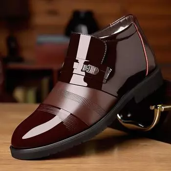 Мужские высокие кожаные туфли без застежек: Теплая, модная зимняя обувь для деловых и повседневных образов 41 чёрный