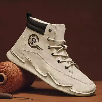 Мужские высокие кожаные туфли на шнуровке повседневные кроссовки размера плюс 39-46 39 бежевый