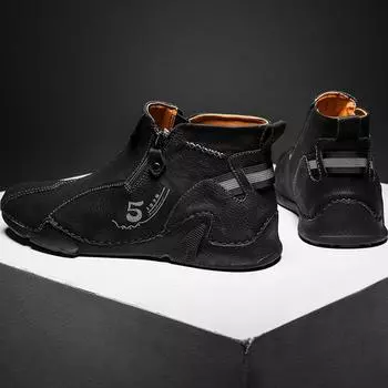 Мужские высокие кожаные уличные модные противоскользящие износостойкие ботинки, мужские автомобильные ботинки большого размера 38 чёрный