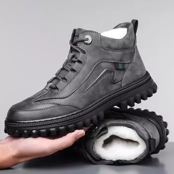 Мужские высокие кожаные зимние ботинки: Теплая, нескользящая, износостойкая модель Martin для модной зимней одежды. 39 серый