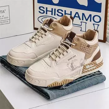 Мужские высокие кроссовки 2024 года, удобные ботинки на платформе, уличные ботинки на шнуровке, универсальная повседневная обувь для студентов, новые 39 хаки