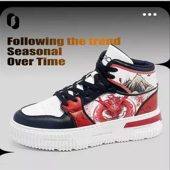 Мужские высокие кроссовки для скейтбординга в китайском стиле, модные женские кроссовки на платформе с принтом дракона, удобные новые повседневные кроссовки для мужчин 35