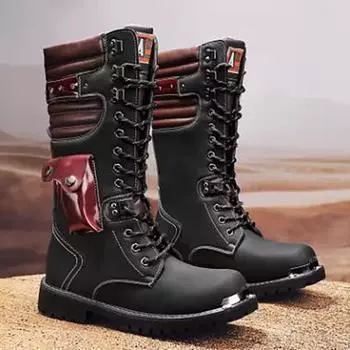 Мужские высокие мотоциклетные ботинки осень-зима модные уличные противоударные противоскользящие мягкие подошвы повседневные кожаные ботинки 46 чёрный
