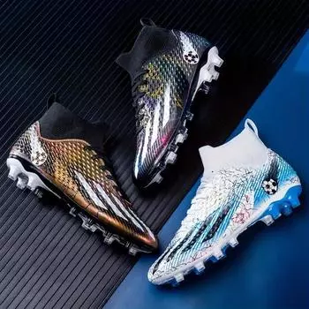 Мужские высокие нескользящие футбольные бутсы с шипами, профессиональные удобные дышащие футбольные бутсы и обувь для улицы для тренировок и соревнований 39 чёрный