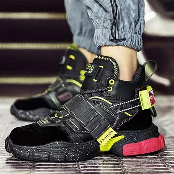 Мужские высокие нескользящие износостойкие баскетбольные кроссовки на липучке 39 чёрный